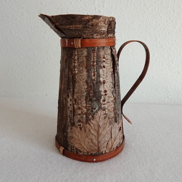 Handmade Other - Handmade Wood Tree Bark Pitcher Vase 7.5” Vintage Rustic Natural Earthy Textured